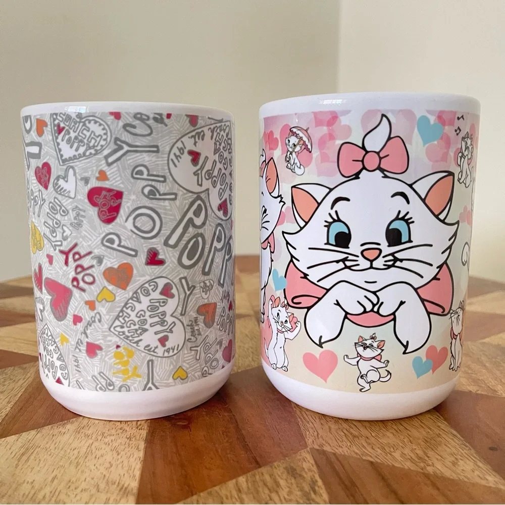 NEW 2 Pcs Mugs. Disney The Aristocats Marie + Poppy 15oz mugs. NWT Hand Crafted